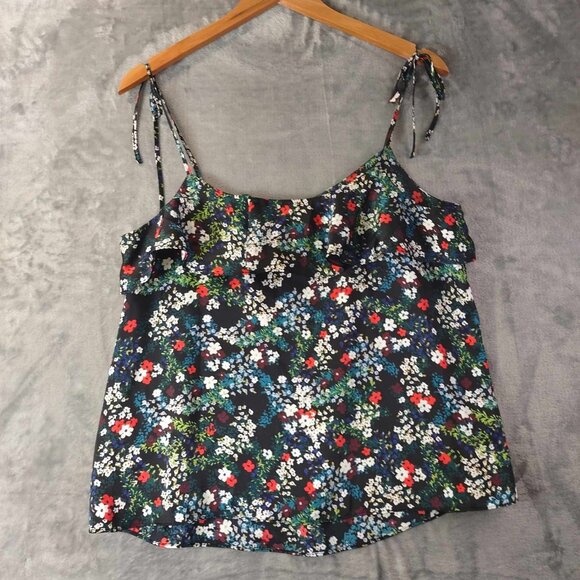 Rebecca Minkoff Women M Cami Black‎ Summer Vibrant Floral Print Fairycore Blouse - Picture 1 of 9